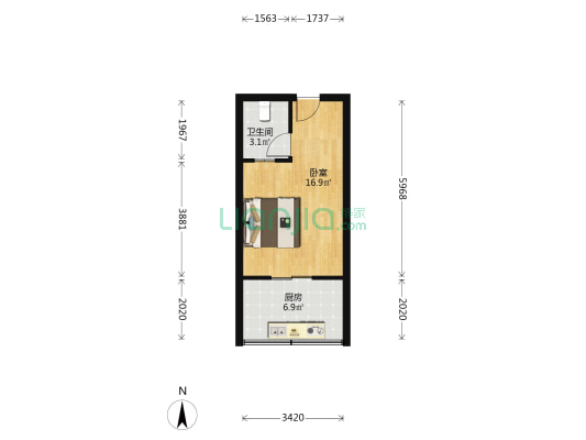 东道主国际公寓 1室0厅1卫 38平方