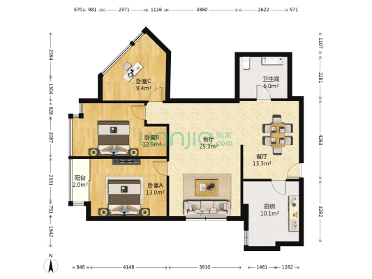 长堤明苑 3室2厅1卫 128平方