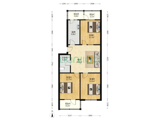 丰南区人民医院家属楼 3室1厅1卫 98平方