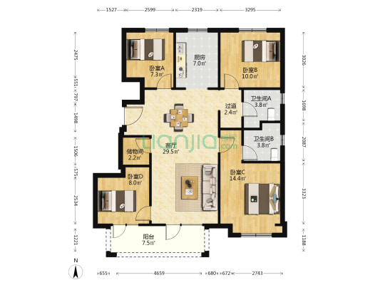 金地时代艺境 4室1厅2卫 127平方