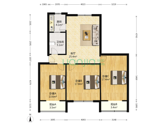 兴达公寓 3室1厅1卫 109平方