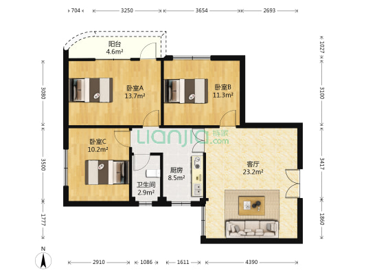 黄地基 3室1厅1卫 103平方