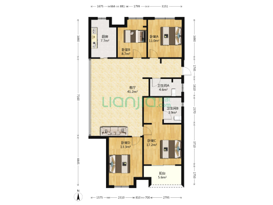 万科未来城三期梦溪里 4室1厅2卫 125平方