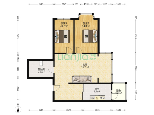 中和嘉园 2室1厅1卫 100平方