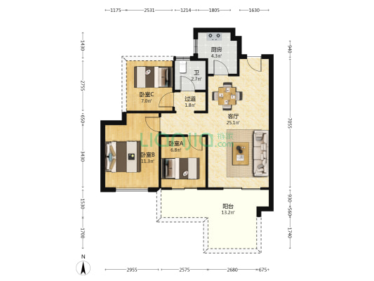 当代拾光里 3室1厅1卫 84平方