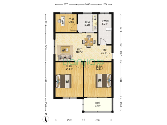 公园弄小区 3室1厅1卫 89平方