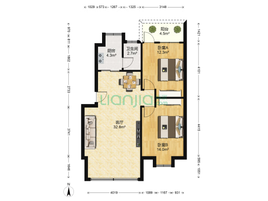 广西一安 2室1厅1卫 77平方