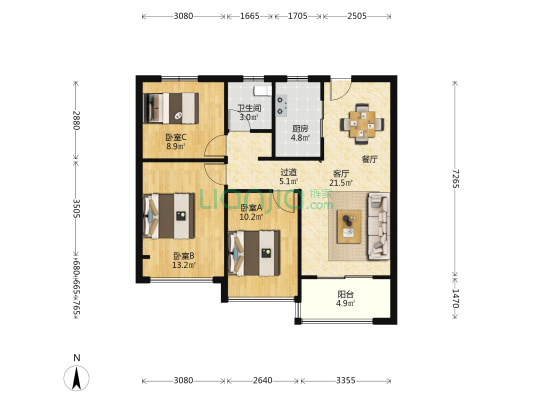 万科美景魅力之城风惠园 3室1厅1卫 97平方