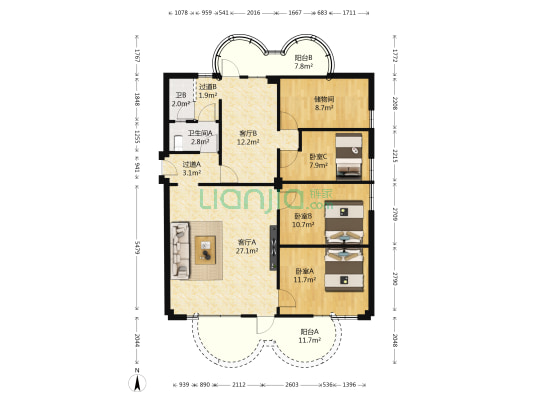 桥兴大道 3室2厅2卫 118平方