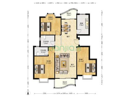 龙腾盛世 3室1厅2卫 147平方