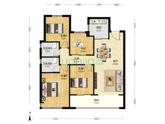 云樾观山府 4室1厅2卫 120平方