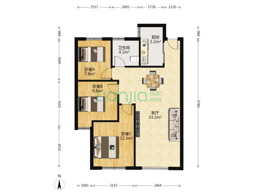 盛世华府小区 3室1厅1卫 91平方
