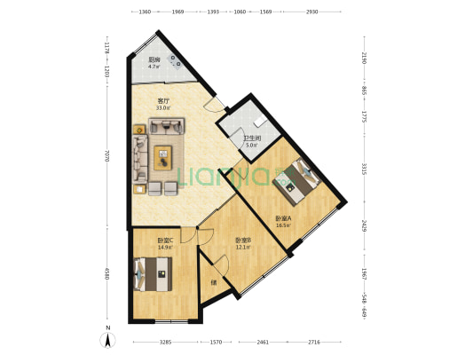 家具市场 3室1厅1卫 120平方