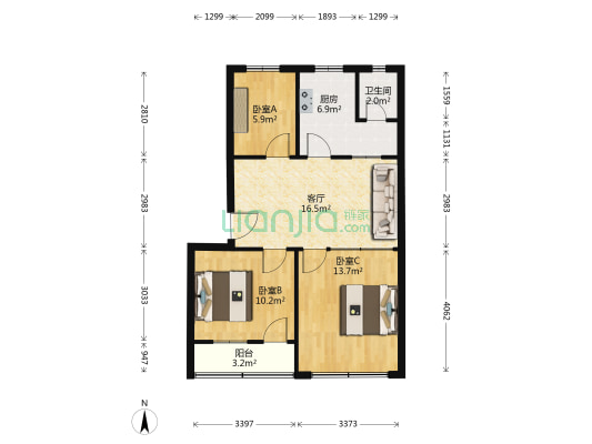 中医院家属院 3室1厅1卫 79平方
