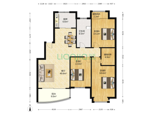 嘉日花园 3室1厅1卫 155平方