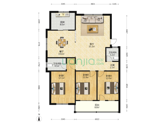 百合苑 3室2厅2卫 139平方
