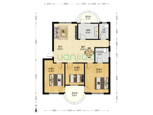 金都花园 3室2厅2卫 102平方