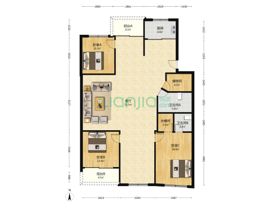 清波花苑 3室1厅2卫 156平方