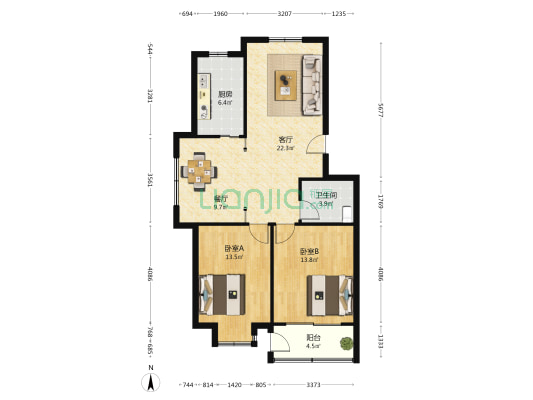 宏远长安都会 2室2厅1卫 93平方