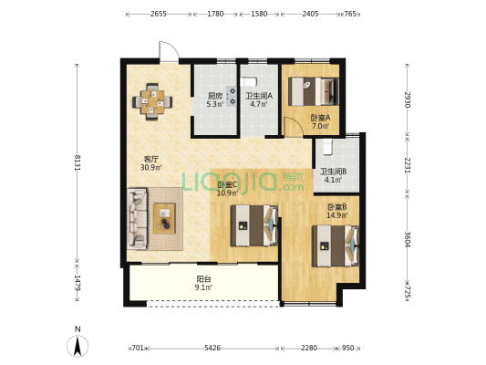 绿城凤麓和鸣府 3室1厅2卫 112平方