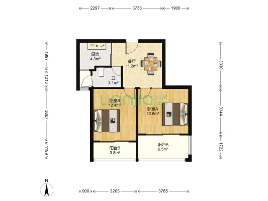 国信世家溪园 2室1厅1卫 73平方