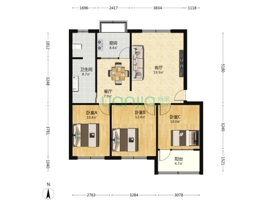 夏庄小区 3室2厅1卫 98平方