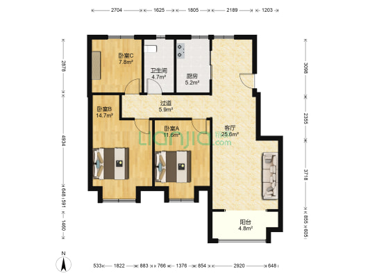 新城香溢紫郡二期 3室1厅1卫 95平方