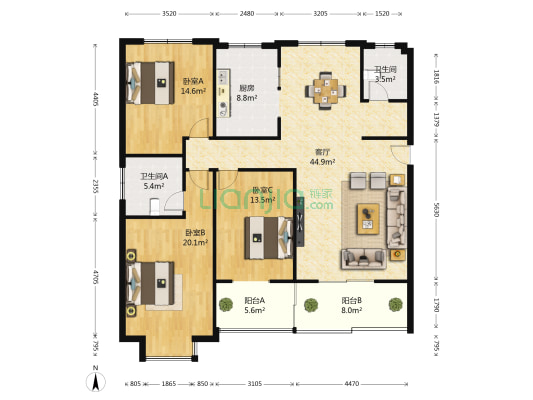 華林水岸 3室1厅2卫 135平方
