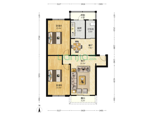 海汇公寓 2室2厅1卫 98平方