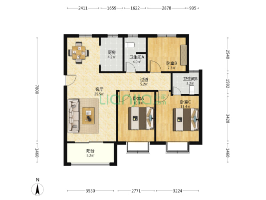 七号御景 3室1厅2卫 109平方