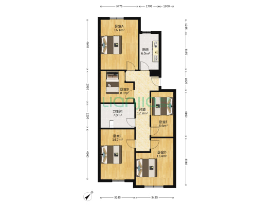 长安花园 5室0厅1卫 107平方