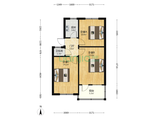 建工局安装公司家属楼 3室0厅1卫 63平方