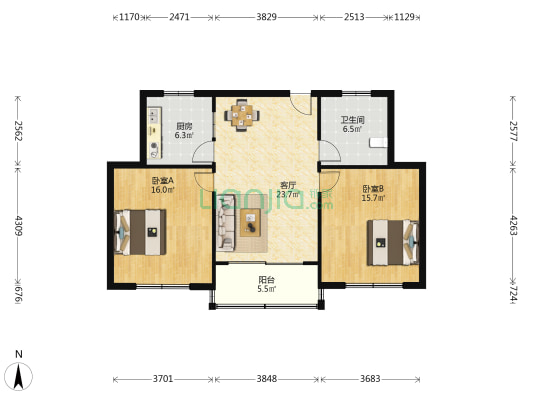 平利公寓 2室1厅1卫 100平方