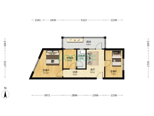 新华路 2室1厅1卫 55平方
