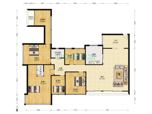 佳兆业可园五期 5室1厅2卫 168平方