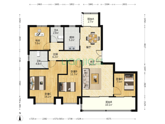 东品和院 4室1厅2卫 144平方