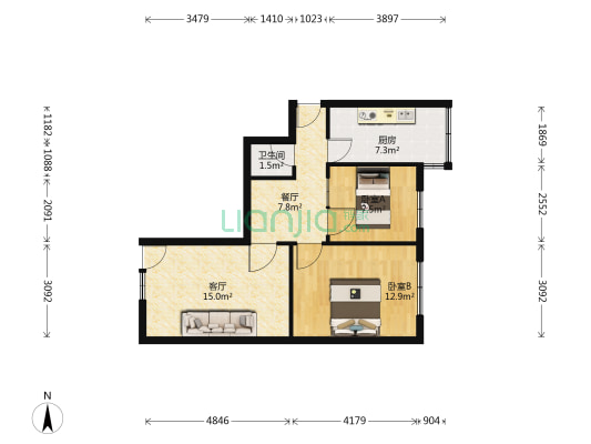 云南电子管厂宿舍 2室2厅1卫 51平方