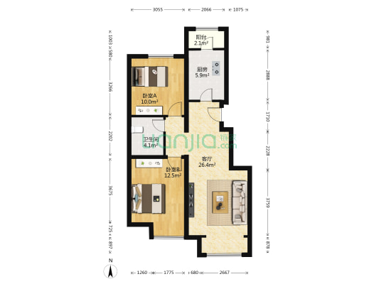 绿地·国际花都 2室1厅1卫 89平方