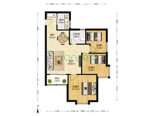 南苑 3室2厅1卫 81平方