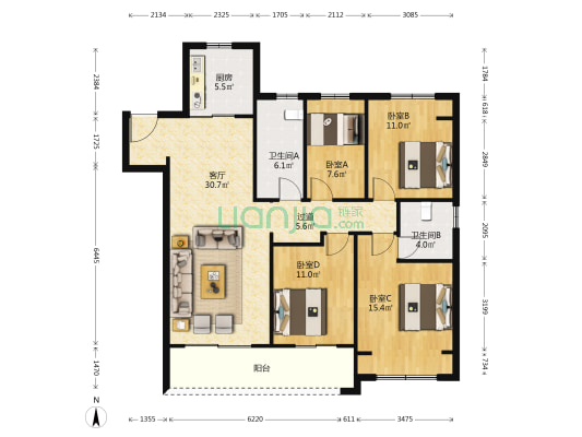 昆承状元里 4室1厅2卫 130平方