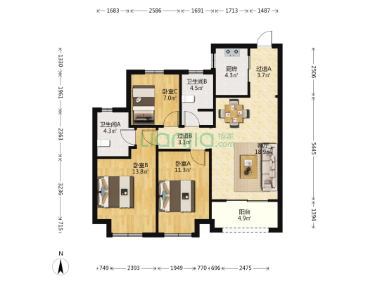 宝龙世家B区 3室1厅2卫 103平方