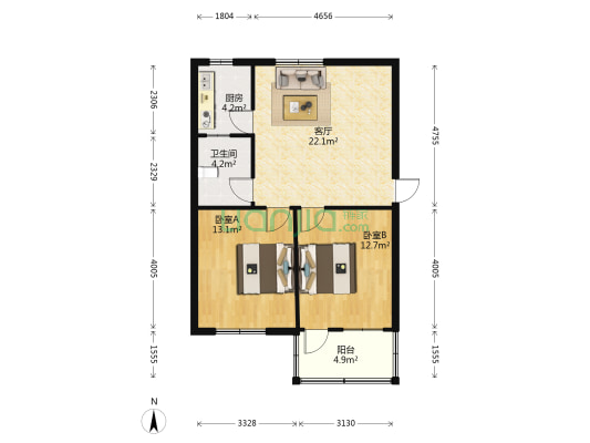 风光路中段建行家属院 2室1厅1卫 77平方