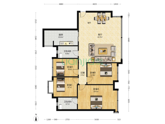 保利湖心岛美湖苑 4室1厅2卫 134平方
