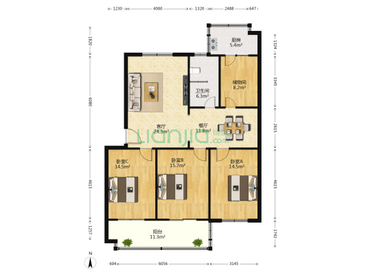 县医院家属楼(尚东) 3室2厅1卫 131平方