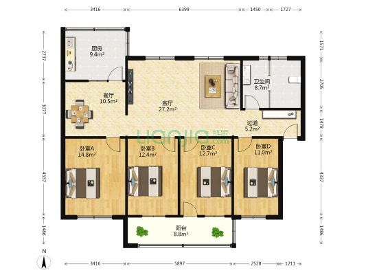 县委家属院 4室2厅1卫 134平方