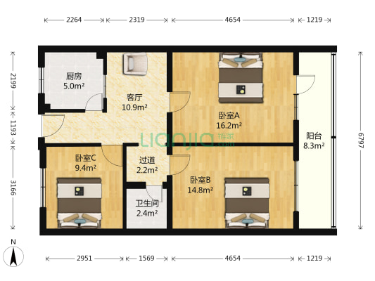 莲花池西里6号院 3室1厅1卫 92平方