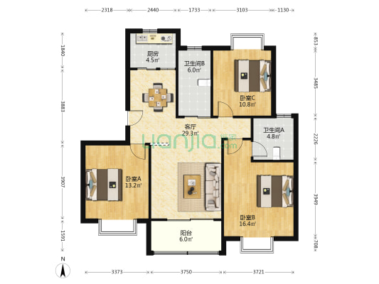 钻石家园西区 3室1厅2卫 123平方