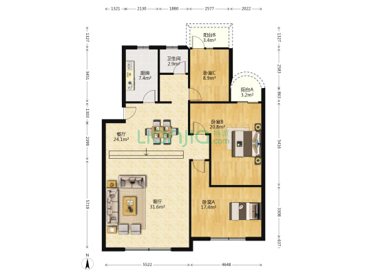 西安路一段95号 3室2厅1卫 132平方