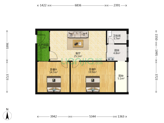 新基楼 2室1厅1卫 92平方