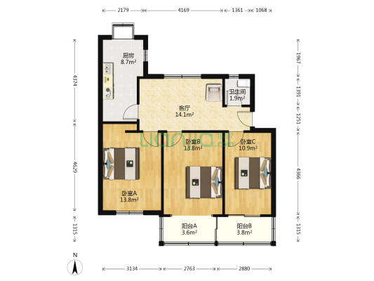 中科院测地所宿舍 3室1厅1卫 86平方